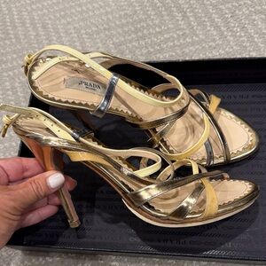 Prada Women's Metallic Gold and Silver Heels